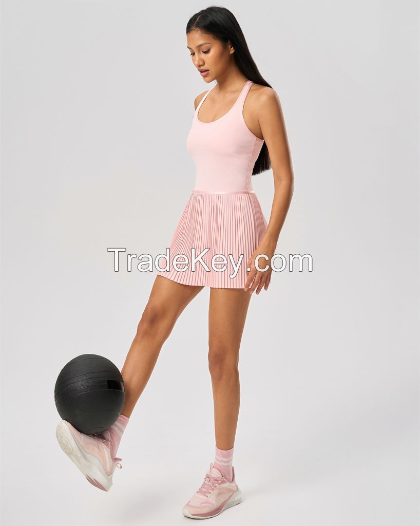 New Women's Backless Sports Dress with Built-in Bra - Cool &amp; Breathable Yoga Skirt, Tennis Skirt D25028