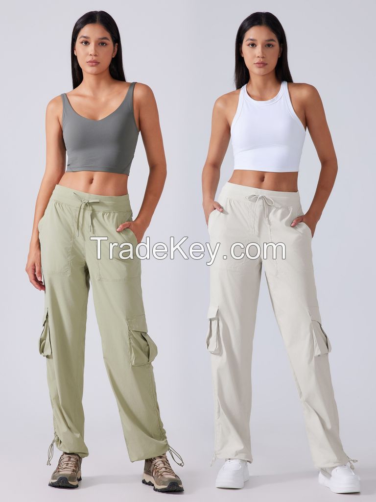 New Outdoor Running Pants Lightweight Quick-Dry Workout Joggers with Multi-Pockets, Wide-Leg Cargo Casual Trousers D25001