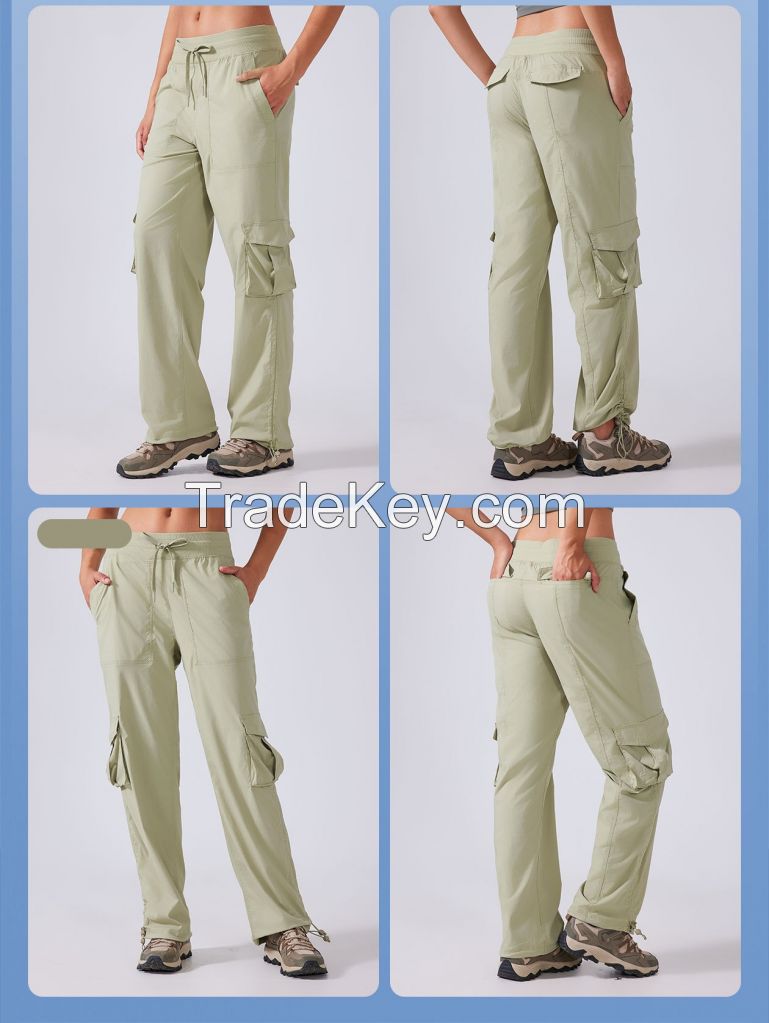 New Outdoor Running Pants Lightweight Quick-Dry Workout Joggers with Multi-Pockets, Wide-Leg Cargo Casual Trousers D25001