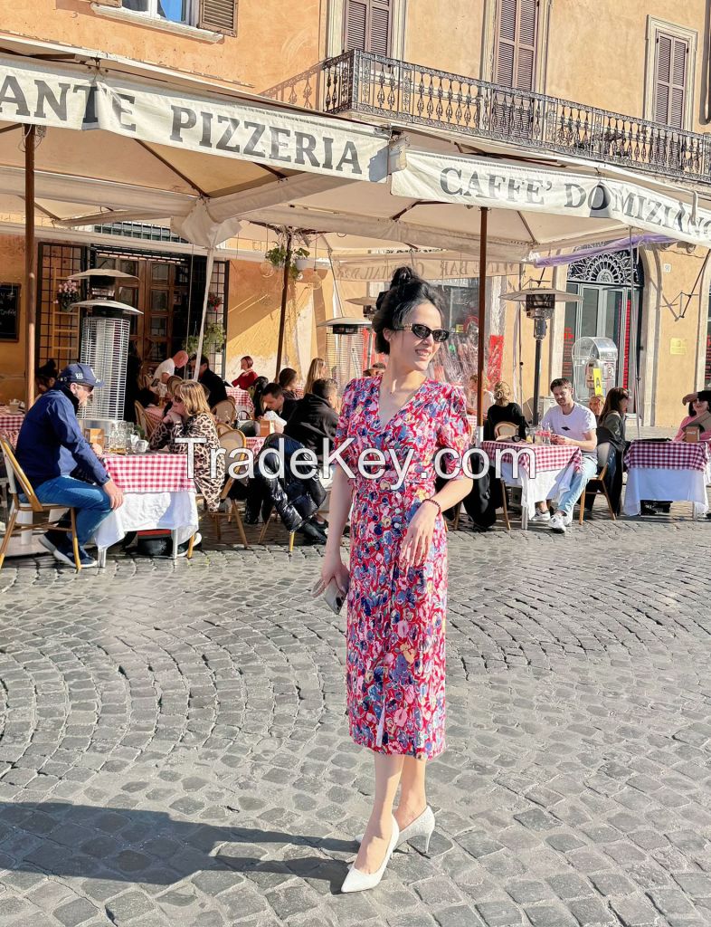 Women's Silk Floral Dress - French Style Summer Maxi Dress RJ