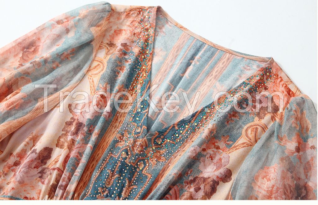 French V-Neck Slimming Face "Vintage Palace Glam" Heavy Embroidered Crystal Dress Ã¢ï¿½ï¿½ Mid-Length Elegant Style  80127