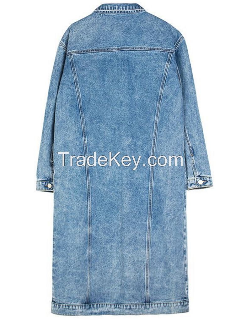 Custom Fashion Lapel Distressed Long-Sleeve Denim Duster Coat WMFS6007