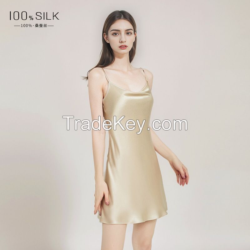 Women's Silk Chemise: Sexy V-Neck Slip Dress (100% Mulberry Silk) D-1151
