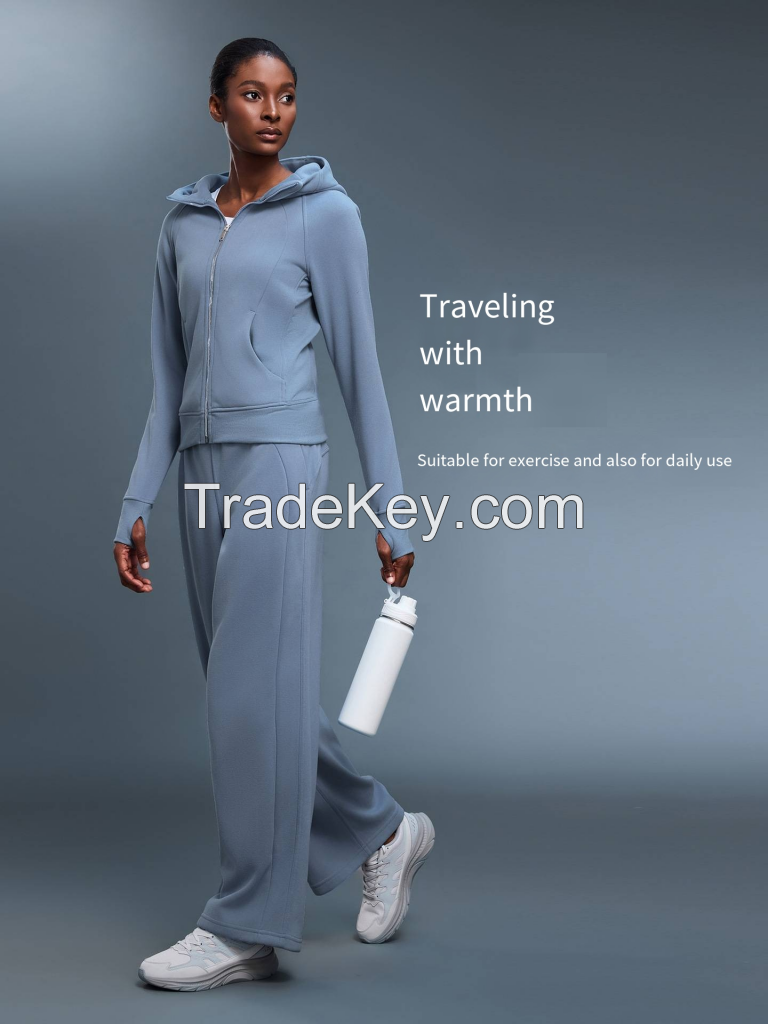 Women's Fleece-Fitted Zip-Up Hoodie - Slim Fit Yoga Jacket D25132