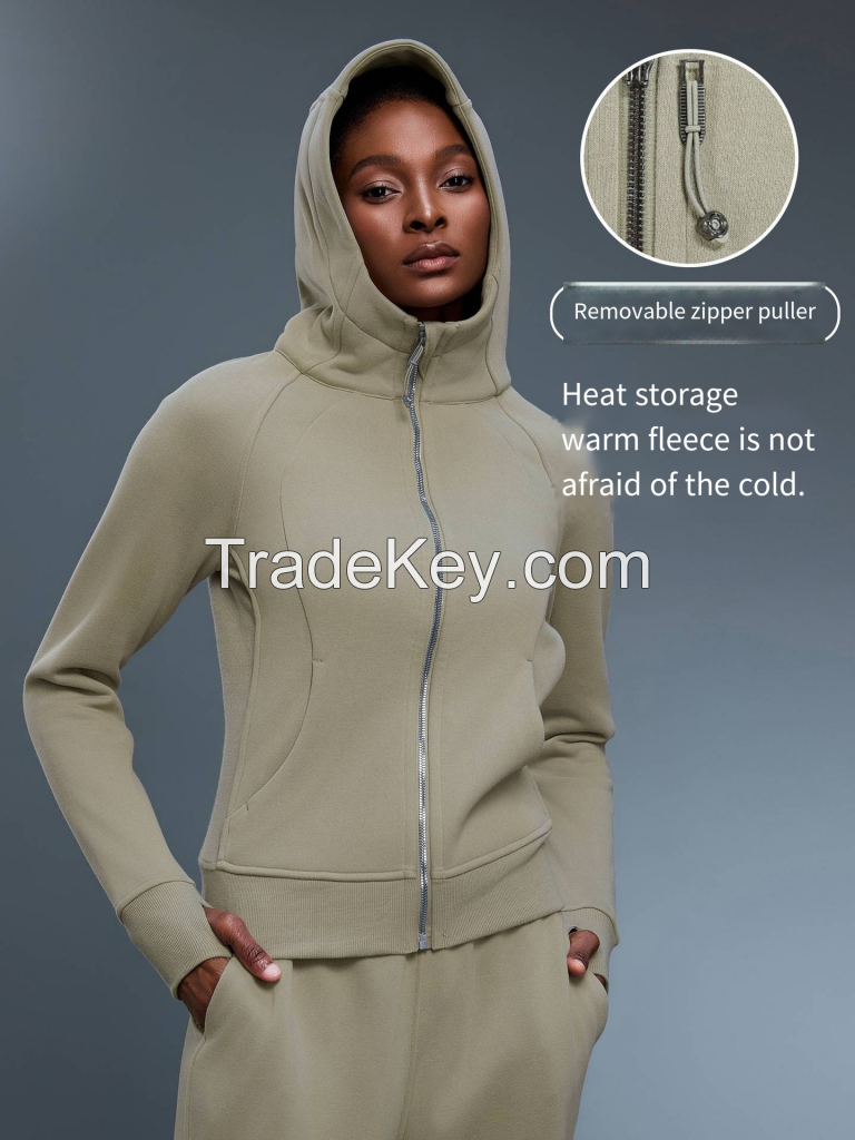 Women's Fleece-Fitted Zip-Up Hoodie - Slim Fit Yoga Jacket D25132