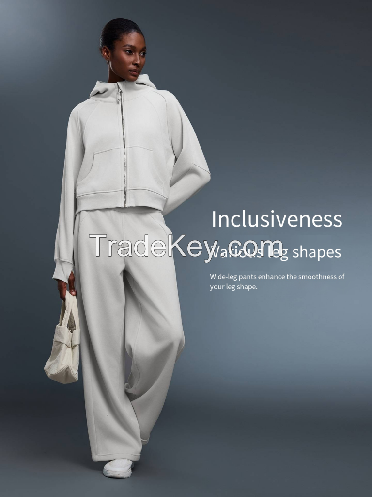 Women's Fleece-Lined Wide Leg Pants - Thermal Straight Leg Trousers D25133