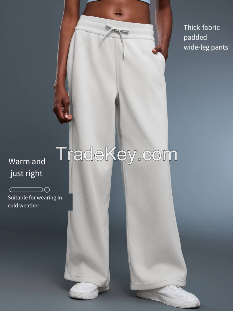 Women's Fleece-Lined Wide Leg Pants - Thermal Straight Leg Trousers D25133
