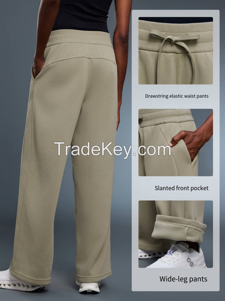 Women's Fleece-Lined Wide Leg Pants - Thermal Straight Leg Trousers D25133