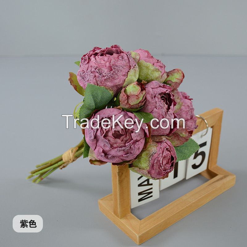 Luxury Fake Rose Arrangement - 9-Stem Silk Tea Roses Bouquet for Dining Table Decor