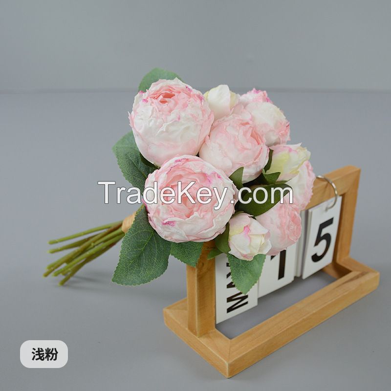 Luxury Fake Rose Arrangement - 9-Stem Silk Tea Roses Bouquet for Dining Table Decor