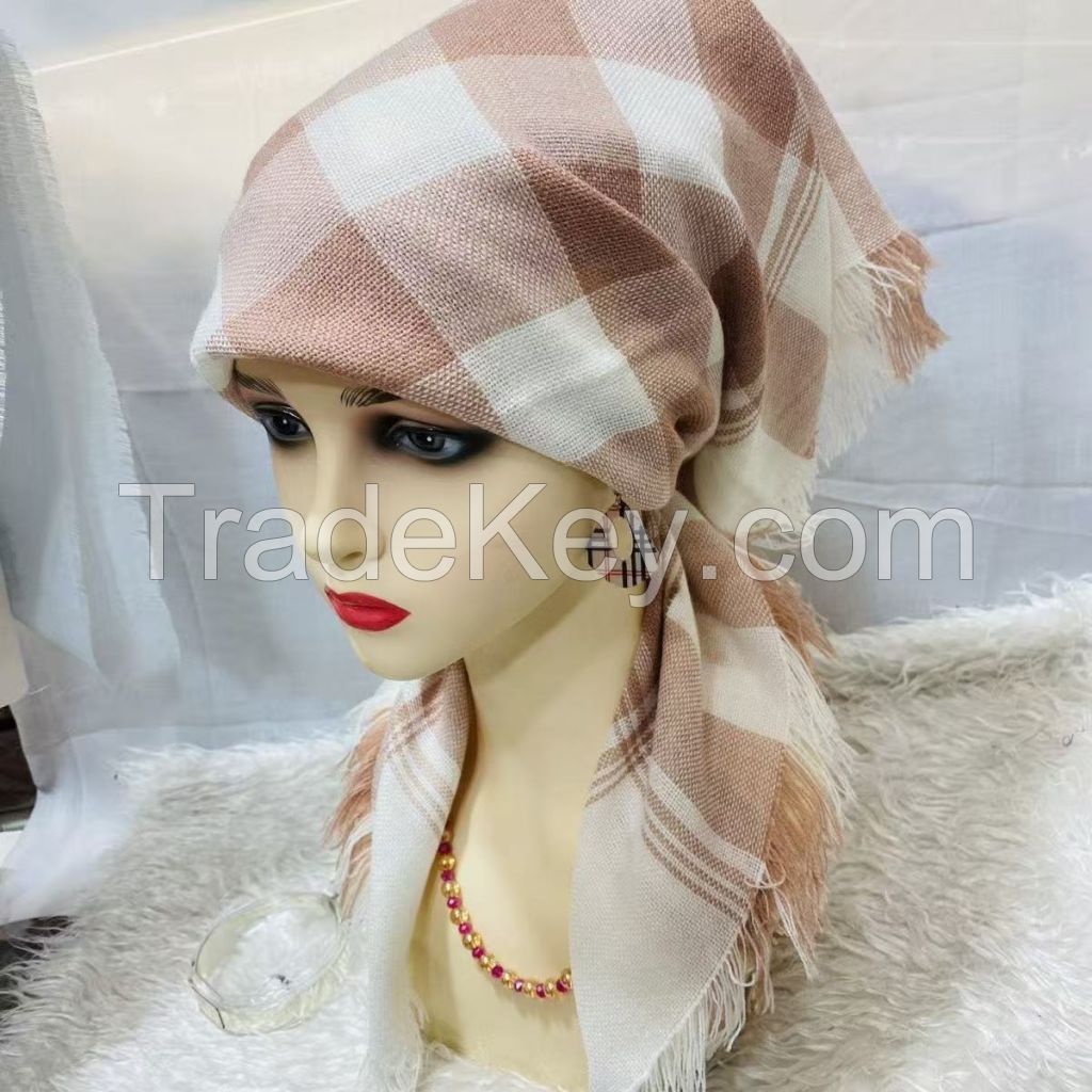 Winter, spring and autumn plaid turban wrap head labor protection warm four-way old-fashioned