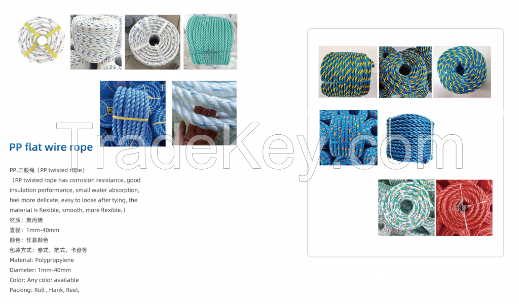 Selling various ropes, various advanced rope-making machines, and various rope raw materials such as PP and PE.