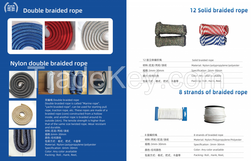 Selling various ropes, various advanced rope-making machines, and various rope raw materials such as PP and PE.