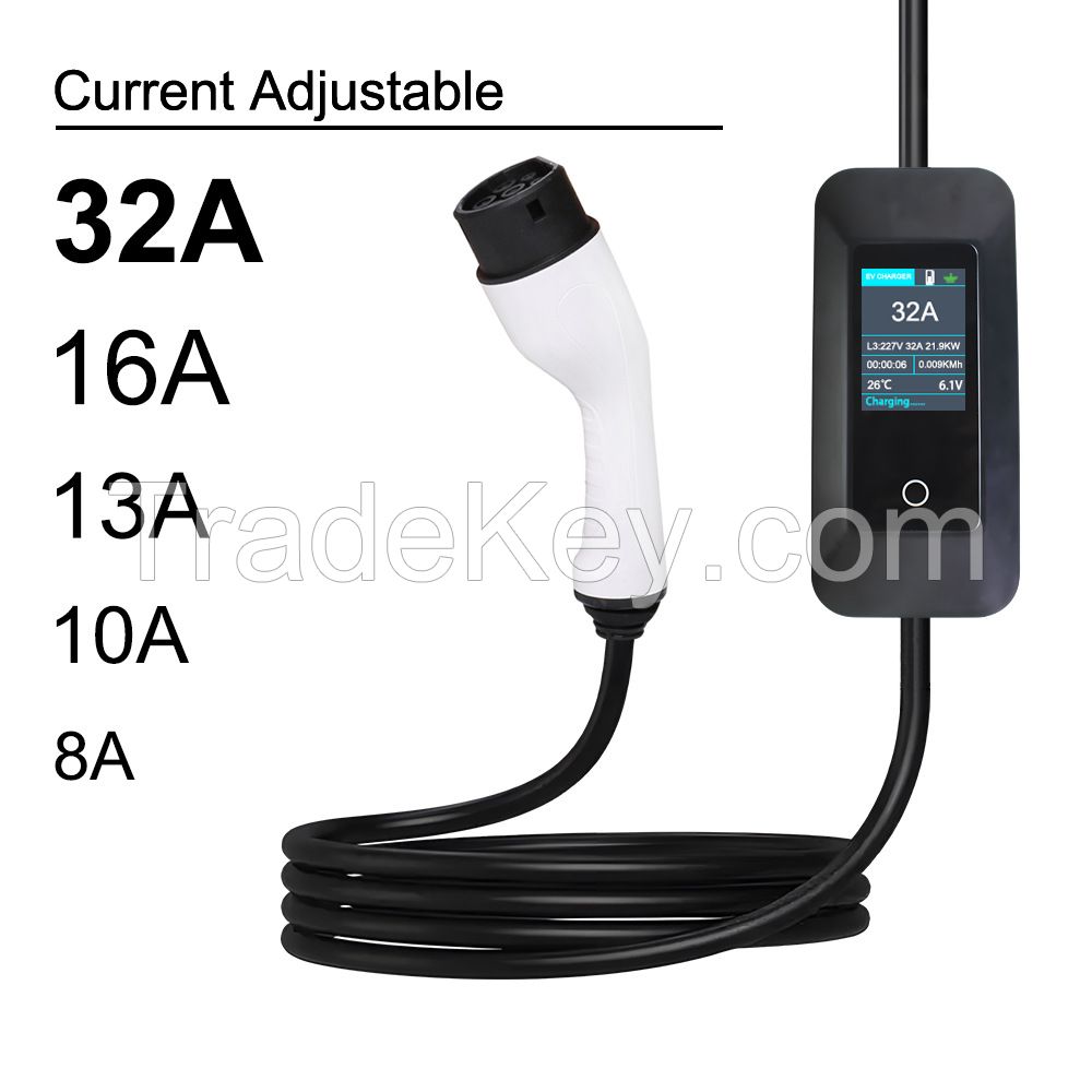 New Energy European - Standard Portable Charger With Adjustable 32a Current, Portable On - Board Charger, No Grounding Required