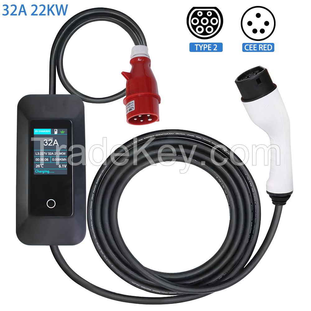 New Energy European - Standard Portable Charger With Adjustable 32a Current, Portable On - Board Charger, No Grounding Required