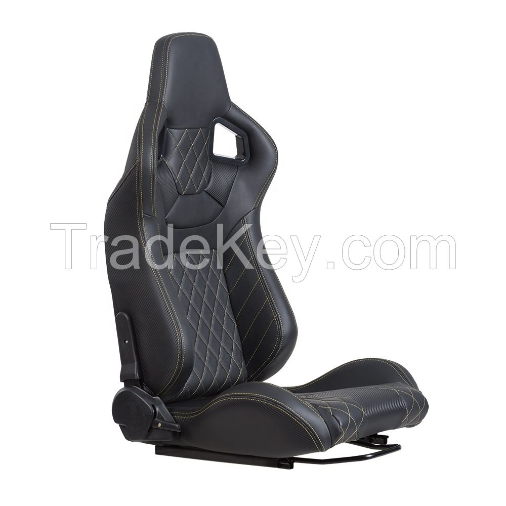 Universal Racing Seats with Dual Sliders, Reclinable PU Carbon Leather Sport Bucket Seats, 1 Pair Driver Passenger Side
