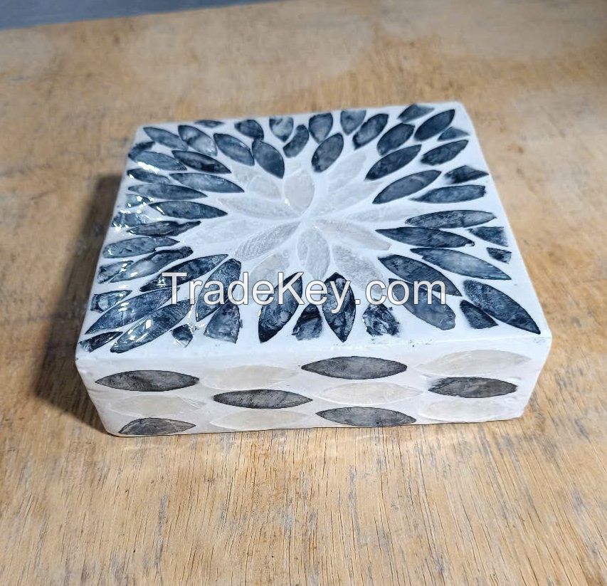 Mother of pearl/ shell/ mosaic decorative napkin box