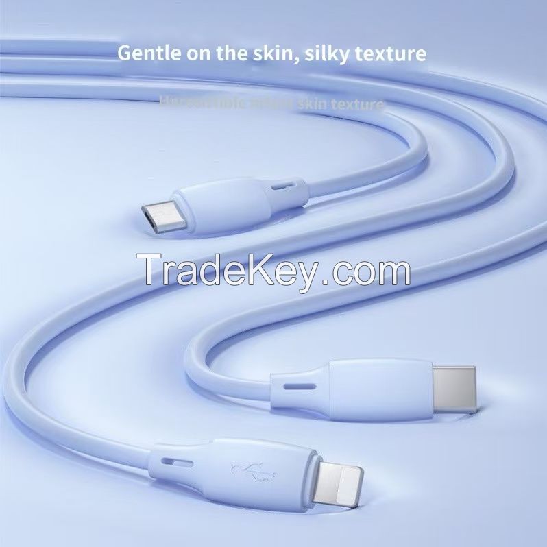 Liquid soft rubber three-in-one phone charging cable with one-to-three fast charging data compatible with both Apple and Android