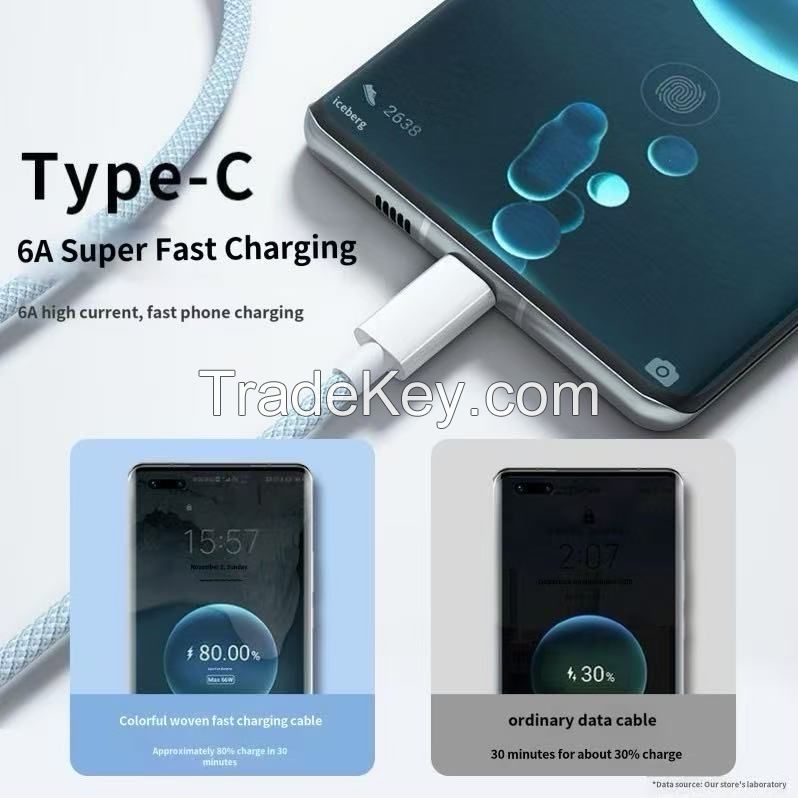 Data cable 6A is compatible with Huawei Honor Xiaomi vivo fast-charging phone Nova7 charging cable for iPhone.