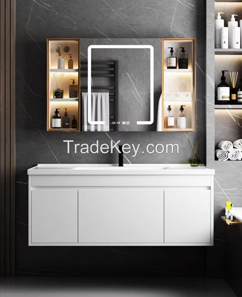 Modern Luxury Integrated LED - Lighting Bathroom Washstand with Mirror Cabinet Set