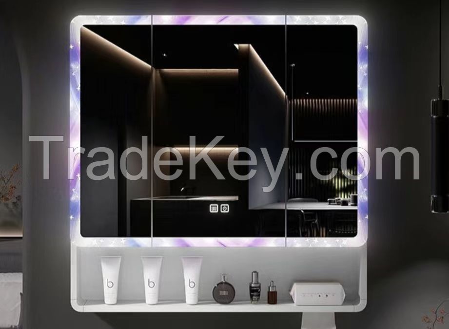 Smart Starry Sky Mirror Cabinet - Thickened Storage Integrated Aluminum Bathroom Mirror with Separate Arc - shaped Intelligent Defogging Function