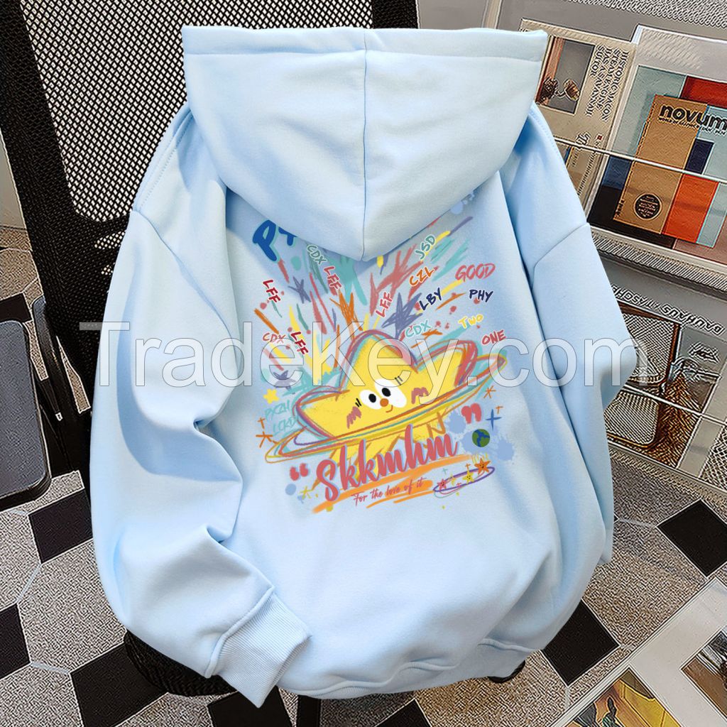 100% Pure Cotton Funny Cartoon Star Print Hooded Sweatshirt