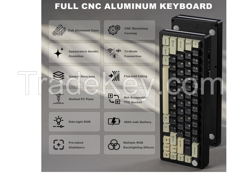 YUNZII AL66 Wireless Mechanical Keyboard,Full Aluminum CNC,65% Knob Control,Bluetooth/2.4G/Wired,Hot Swappable Pre-lubed Switches,Gasket Mounted RGB for Win/Mac(Milk Switch, Black)