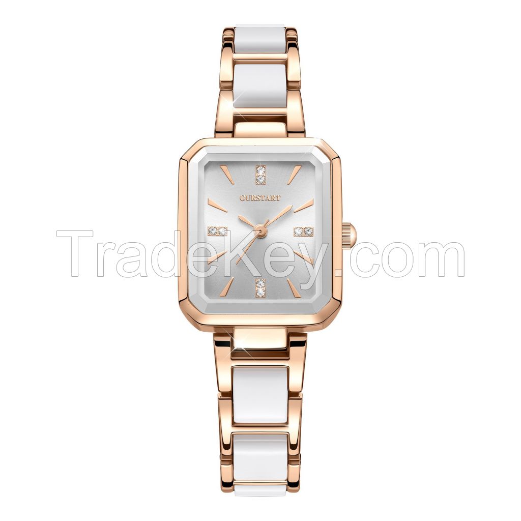 Fashion lady's watch square temperament alloy set quartz watch