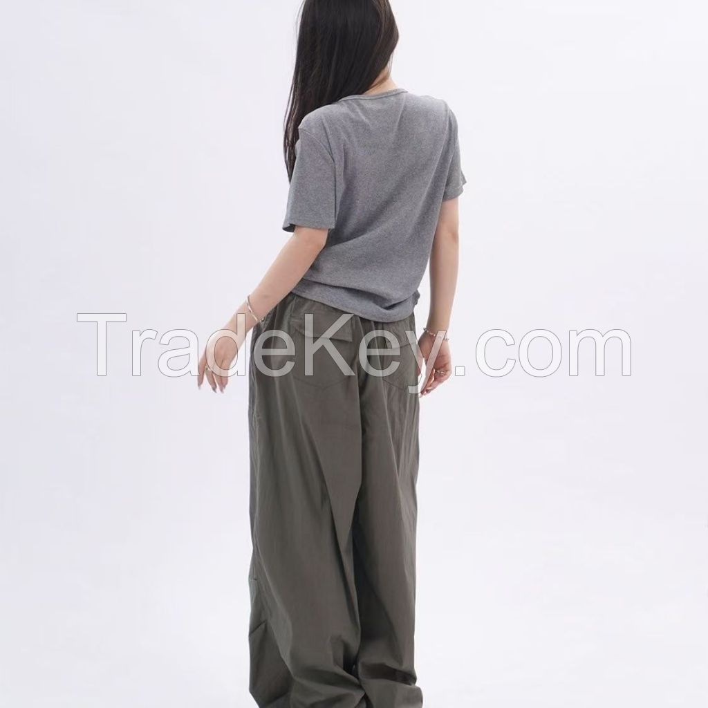 Large size 300 kg design sense splicing gray fake two-piece short-sleeved shirt loose irregular casual Joker T-shirt female