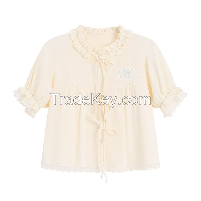 French retro lotus leaf collar short-sleeved dress female summer little sweet pleated bitter fleabane cake long skirt