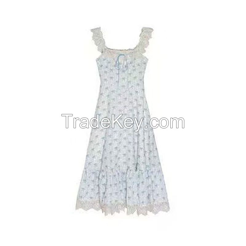 Fat mm western style age-reducing floral vest skirt plus size suit female summer strap waist lace long skirt with sunscreen cardigan.