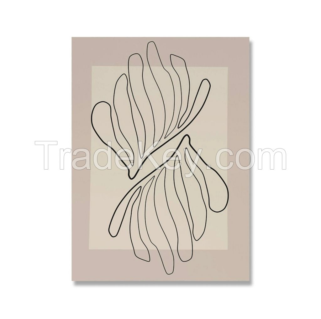 Nordic small-batch retro abstract geometric canvas paintings with floral lines, multi-piece combination for living room background wall decoration.
