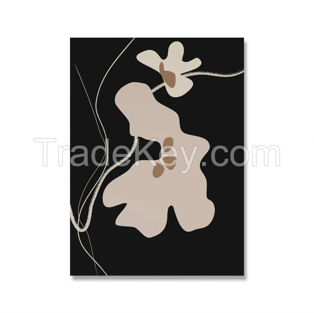 Nordic small-batch retro abstract geometric canvas paintings with floral lines, multi-piece combination for living room background wall decoration.