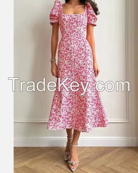 Elegant and elegant dress casual short puff print A-line skirt new dress