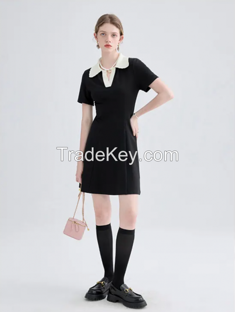 2025 Summer New Senior Sense Dress Female Small POLO Collar Slimming Commuter Little Black Dress