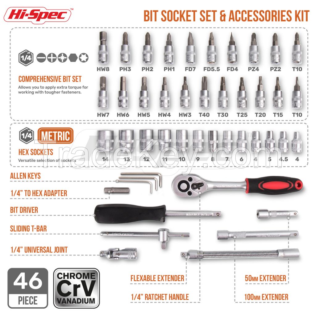 46pcs 1/4-Inch Drive Small Mini Ratchet Socket Wrench Set Multifunction Auto Repair Hand Tool Kit Socket Set OEM ODM