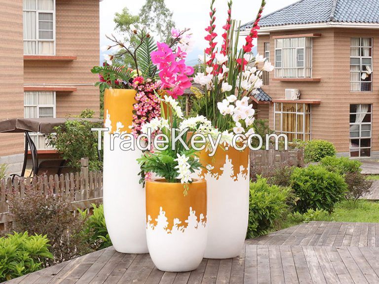 Round shaped vase Flower Pots White with Stripes Decorative mall garden home art Decor planter artificial flower flowerpots