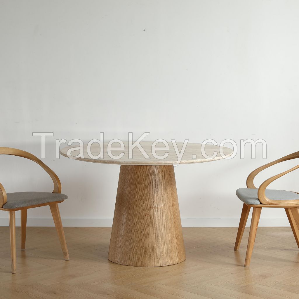 2025 Top Sale MDF Veneered Oak Round Dining Table with Cheap Wooden Dining Table