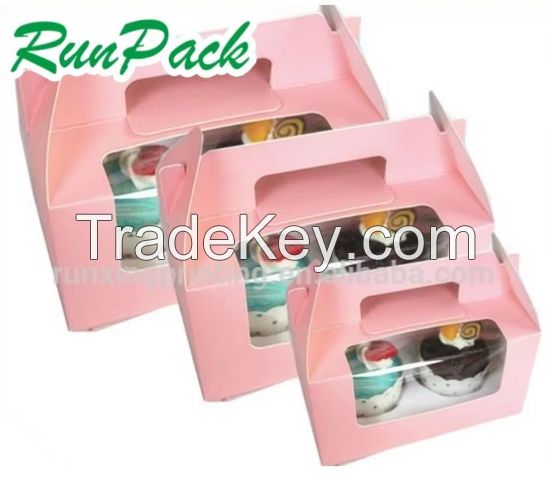 Customizable Take-Away Art Made Paper Cake Box Window Handle Matt Lamination Embossing