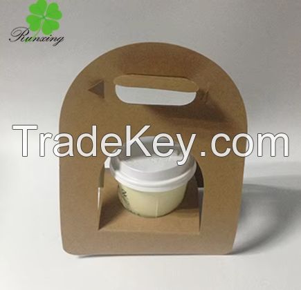 Wholesale Custom Logo Printed Drinks Take Away Coffee Cup Holder Bag Paper Carrier Holder Tray With Handle for 1/2/4 Cups