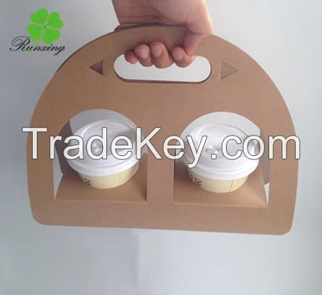 Wholesale Custom Logo Printed Drinks Take Away Coffee Cup Holder Bag Paper Carrier Holder Tray With Handle for 1/2/4 Cups