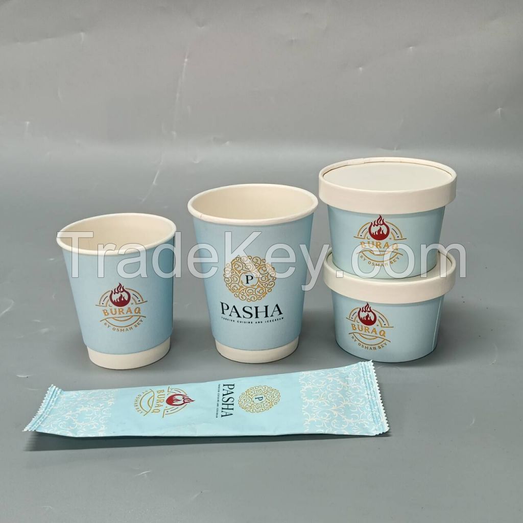 Small Compostable Eco-Friendly Disposable Paper Cup Biodegradable Coffee Lid Double Wall Kraft for Parties Printed Coffee Cups