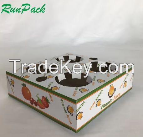 Wholesale Custom Logo Printed Drinks Take Away Coffee Cup Holder Bag Paper Carrier Holder Tray With Handle for 1/2/4 Cups