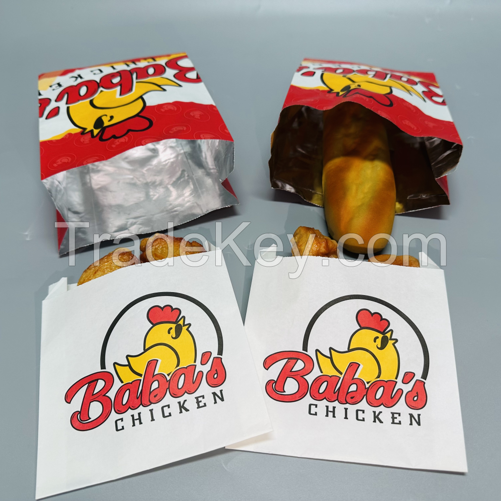 Custom Logo Greaseproof to Go Aluminum Foil Paper Bag Printing Hot Food Takeaway BBQ Kebab Bags for Fast Food