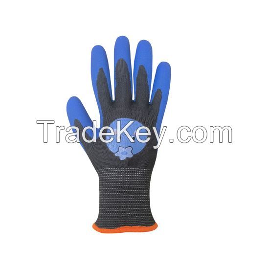 DDsafety 15+years low-cost manufacturer gloves.Kids Gardening Age 3-13girls Boys Blue Nitrile Foam Coated Safety Working Hand Gloves