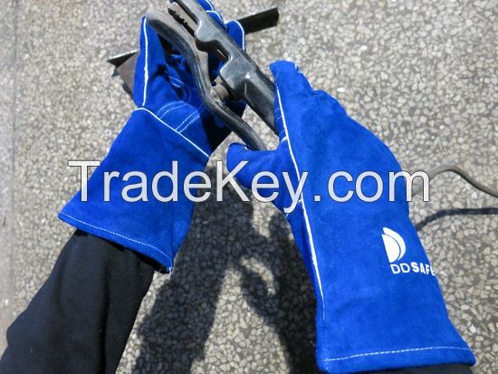DDsafety 77+countries Blue Cowhide Leather Welding Glove leather welding glove offers premium side Gloves fully welted seams with aramid stitching Gloves