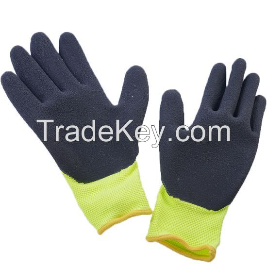 DDsafety EXPORT 77+countries low-cost manufacturer gloves 13-Gauge, Hi-Vis Green Nylon Shell, Black Foam Latex Palm Coating Work Gloves