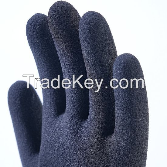 DDsafety EXPORT 77+countries low-cost manufacturer gloves 13-Gauge, Hi-Vis Green Nylon Shell, Black Foam Latex Palm Coating Work Gloves