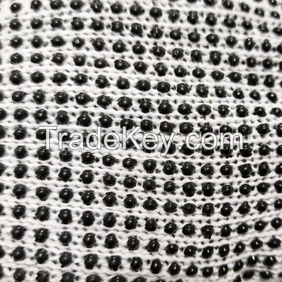 Bleach cotton/polyester string knit.Black pvc dots both sides.DDsafety 77+countries low-cost manufacturer gloves.CE/ISO standards work gloves