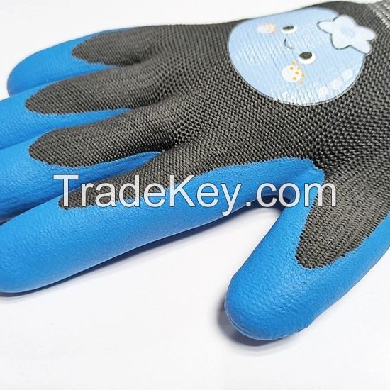 DDsafety 15+years low-cost manufacturer gloves.Kids Gardening Age 3-13girls Boys Blue Nitrile Foam Coated Safety Working Hand Gloves